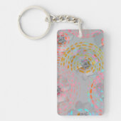 カラフル線の付いた点々のある花模様 キーホルダー (正面)