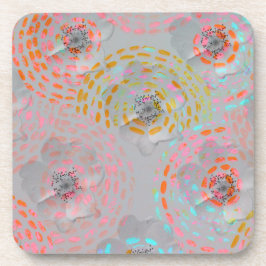 カラフル線の付いた点々のある花模様 コースター