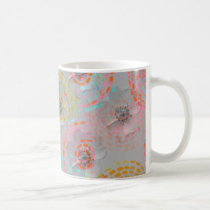 カラフル線の付いた点々のある花模様 コーヒーマグカップ