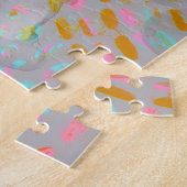 カラフル線の付いた点々のある花模様 ジグソーパズル (側面)