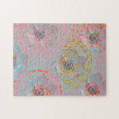 カラフル線の付いた点々のある花模様 ジグソーパズル (横)