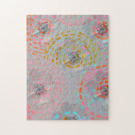 カラフル線の付いた点々のある花模様 ジグソーパズル