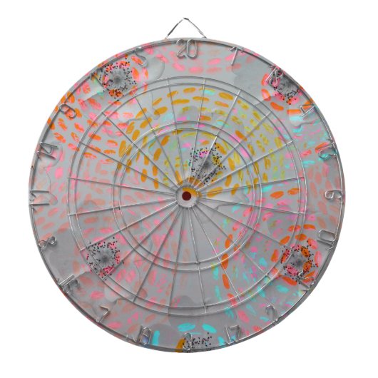 カラフル線の付いた点々のある花模様 ダーツボード (正面)