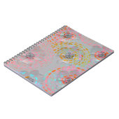 カラフル線の付いた点々のある花模様 ノートブック (左側)