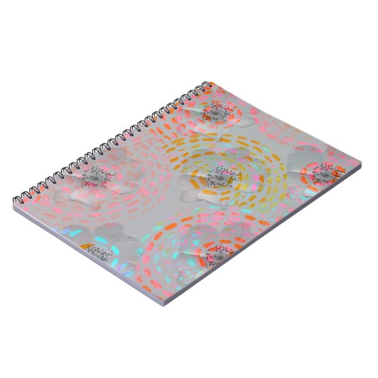 カラフル線の付いた点々のある花模様 ノートブック (左側)