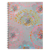 カラフル線の付いた点々のある花模様 ノートブック (正面)
