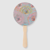 カラフル線の付いた点々のある花模様 ハンドファン (裏面)