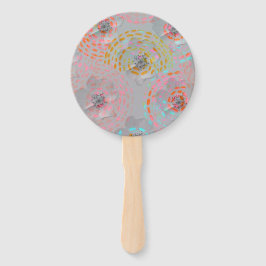 カラフル線の付いた点々のある花模様 ハンドファン