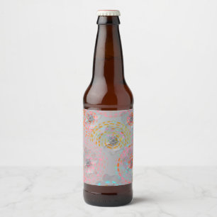 カラフル線の付いた点々のある花模様 ビールラベル