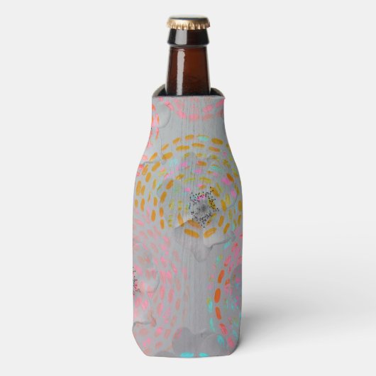カラフル線の付いた点々のある花模様 ボトルクーラー (ボトル正面)