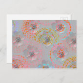 カラフル線の付いた点々のある花模様 ポストカード (正面/裏面)