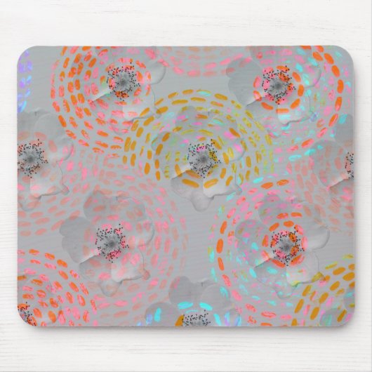 カラフル線の付いた点々のある花模様 マウスパッド (正面)