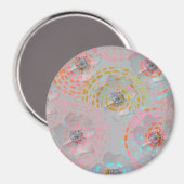 カラフル線の付いた点々のある花模様 マグネット (正面/裏面)