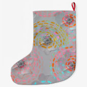 カラフル線の付いた点々のある花模様 ラージクリスマスストッキング (裏面)