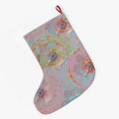 カラフル線の付いた点々のある花模様 ラージクリスマスストッキング (裏面 (吊り時))