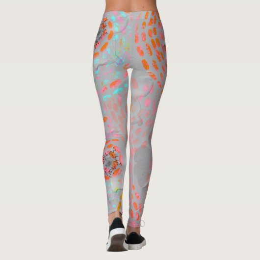 カラフル線の付いた点々のある花模様 レギンス (裏面)