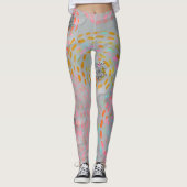 カラフル線の付いた点々のある花模様 レギンス (正面)