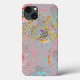 カラフル線の付いた点々のある花模様 iPhone 13ケース