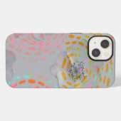 カラフル線の付いた点々のある花模様 iPhoneケース (裏面横)