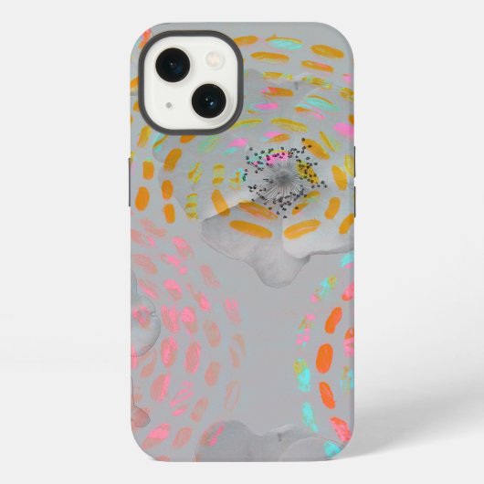 カラフル線の付いた点々のある花模様 iPhoneケース (裏面)