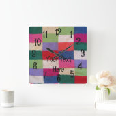 カラフル編みのパッチワーク正方形ヴィンテージスタイル スクエア壁時計 (ホーム)