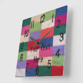 カラフル編みのパッチワーク正方形ヴィンテージスタイル スクエア壁時計 (傾斜)