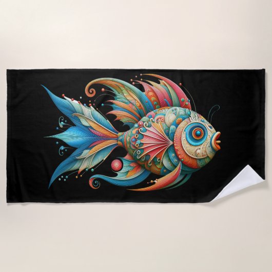 カラフル練飾お洒落魚 ビーチタオル (正面)