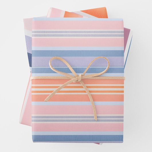 カラフル織ストライプの地アートラッピング紙シート ラッピングペーパーシート