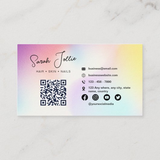 カラフル美しいサロンスキャン可能QRコード 名刺 (裏面)