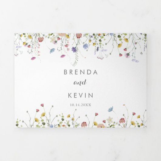 カラフル美しい野生結婚の花の3つ折 三つ折り招待状 (カバー)