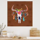 カラフル羽毛オンブルスカルポスター ポスター (キッチン)