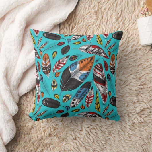 カラフル羽 クッション (ブランケット)