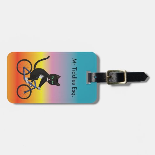 カラフル自転車でタキシードを走る猫 ラゲッジタグ (正面横)