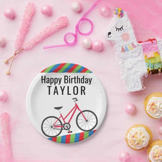 カラフル自転車パーソナライズされたパーティープレート ペーパープレート (パーティー)