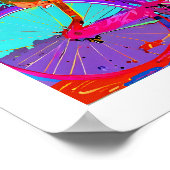 カラフル自転車ポップ・アートのの編集可能コミカル猫 ポスター (角)