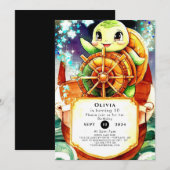 カラフル航海の亀誕生日 招待状 (正面/裏面)