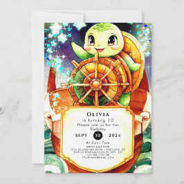 カラフル航海の亀誕生日 招待状