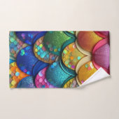 カラフル色の数々のレインボーマーメイドテールプリント バスタオルセット (ハンドタオル)