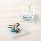 カラフル色彩の鮮やかのヤギ頭 ガラスコースター (アングル)