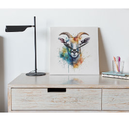 カラフル色彩の鮮やかのヤギ頭 スクエア壁時計