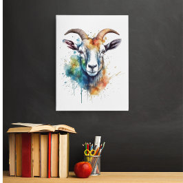 カラフル色彩の鮮やかのヤギ頭 メタルプリント