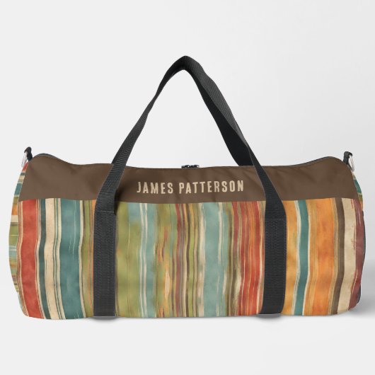 カラフル色彩の鮮やかストライプパーソナライズされた名 ダッフルバッグ (正面)