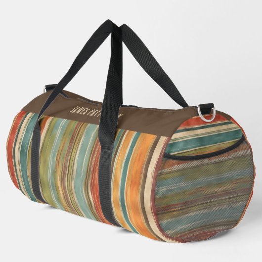 カラフル色彩の鮮やかストライプパーソナライズされた名 ダッフルバッグ (右コーナー)