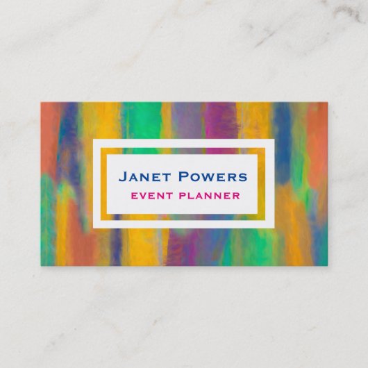 カラフル色彩の鮮やかストライプ抽象芸術モダンー 名刺 (正面)