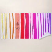 カラフル色彩の鮮やかストライプ ビーチタオル (正面)