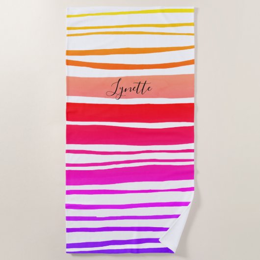 カラフル色彩の鮮やかストライプ ビーチタオル (正面)