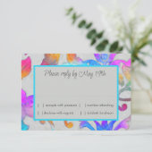 カラフル色彩の鮮やかダマスクピンクターコイズRSVP 招待状 (スタンド正面)