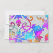 カラフル色彩の鮮やかダマスクピンクターコイズRSVP 招待状 (裏面)