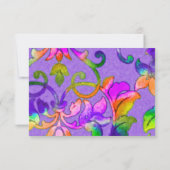 カラフル色彩の鮮やかダマスク紫RSVP 招待状 (裏面)