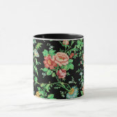 カラフル花と葉暗フローラ黒 マグカップ (中央)